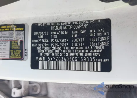 2012 Hyundai Santa Fe Gls from USA, damaged, VIN 5XYZG3AB3CG169335